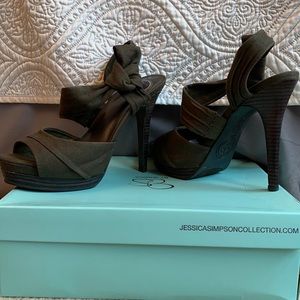Army green strappy platform Jessica Simpson heels